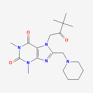molecular formula C19H29N5O3 B2439931 7-(3,3-Dimethyl-2-oxobutyl)-1,3-dimethyl-8-(piperidin-1-ylmethyl)purine-2,6-dione CAS No. 878735-07-0