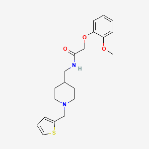molecular formula C20H26N2O3S B2439938 2-(2-methoxyphenoxy)-N-((1-(thiophen-2-ylmethyl)piperidin-4-yl)methyl)acetamide CAS No. 954081-33-5