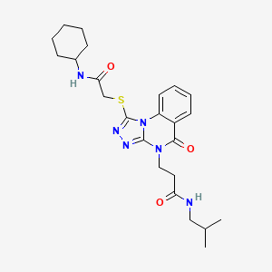 molecular formula C24H32N6O3S B2439939 3-[1-{[2-(环己基氨基)-2-氧代乙基]硫代}-5-氧代[1,2,4]三唑并[4,3-a]喹唑啉-4(5H)-基]-N-异丁基丙酰胺 CAS No. 1112308-92-5
