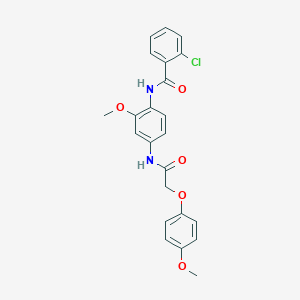 molecular formula C23H21ClN2O5 B243994 2-chloro-N-(2-methoxy-4-{[(4-methoxyphenoxy)acetyl]amino}phenyl)benzamide 