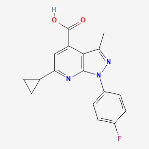 molecular formula C17H14FN3O2 B2439944 6-cyclopropyl-1-(4-fluorophenyl)-3-methyl-1H-pyrazolo[3,4-b]pyridine-4-carboxylic acid CAS No. 937598-64-6