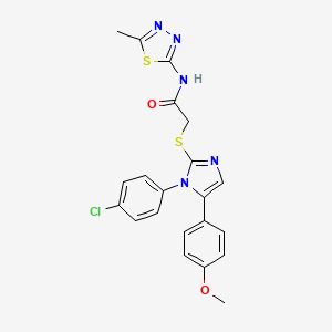molecular formula C21H18ClN5O2S2 B2439945 2-((1-(4-氯苯基)-5-(4-甲氧苯基)-1H-咪唑-2-基)硫代)-N-(5-甲基-1,3,4-噻二唑-2-基)乙酰胺 CAS No. 1226446-69-0