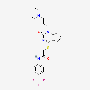 molecular formula C23H29F3N4O2S B2439951 2-((1-(3-(diethylamino)propyl)-2-oxo-2,5,6,7-tetrahydro-1H-cyclopenta[d]pyrimidin-4-yl)thio)-N-(4-(trifluoromethyl)phenyl)acetamide CAS No. 898434-58-7
