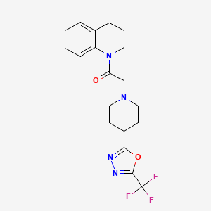 molecular formula C19H21F3N4O2 B2439968 1-(3,4-dihydroquinolin-1(2H)-yl)-2-(4-(5-(trifluoromethyl)-1,3,4-oxadiazol-2-yl)piperidin-1-yl)ethanone CAS No. 1396687-53-8