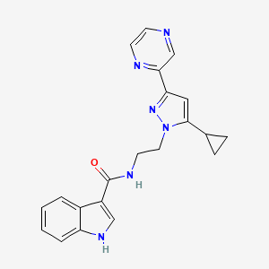 molecular formula C21H20N6O B2439981 N-(2-(5-cyclopropyl-3-(pyrazin-2-yl)-1H-pyrazol-1-yl)ethyl)-1H-indole-3-carboxamide CAS No. 2034287-68-6
