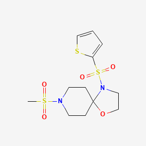 molecular formula C12H18N2O5S3 B2439997 8-(甲基磺酰基)-4-(噻吩-2-基磺酰基)-1-氧杂-4,8-二氮螺[4.5]癸烷 CAS No. 903335-59-1