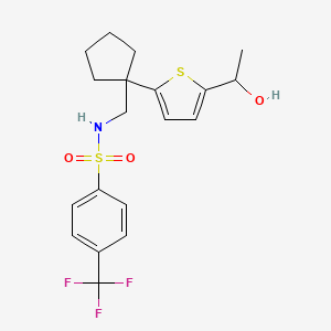 molecular formula C19H22F3NO3S2 B2439999 N-((1-(5-(1-hydroxyethyl)thiophen-2-yl)cyclopentyl)methyl)-4-(trifluoromethyl)benzenesulfonamide CAS No. 2034549-80-7