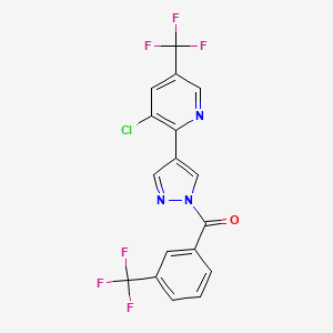 molecular formula C17H8ClF6N3O B2440007 [4-[3-Chloro-5-(trifluoromethyl)pyridin-2-yl]pyrazol-1-yl]-[3-(trifluoromethyl)phenyl]methanone CAS No. 251096-67-0