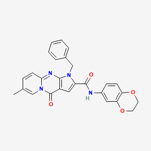 molecular formula C27H22N4O4 B2440008 1-benzyl-N-(2,3-dihydrobenzo[b][1,4]dioxin-6-yl)-7-methyl-4-oxo-1,4-dihydropyrido[1,2-a]pyrrolo[2,3-d]pyrimidine-2-carboxamide CAS No. 906262-00-8