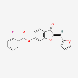 molecular formula C20H11FO5 B2440010 (Z)-2-(furan-2-ylmethylene)-3-oxo-2,3-dihydrobenzofuran-6-yl 2-fluorobenzoate CAS No. 622803-75-2
