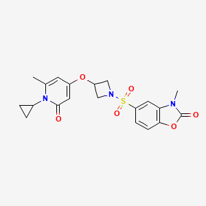 molecular formula C20H21N3O6S B2440014 5-((3-((1-cyclopropyl-6-methyl-2-oxo-1,2-dihydropyridin-4-yl)oxy)azetidin-1-yl)sulfonyl)-3-methylbenzo[d]oxazol-2(3H)-one CAS No. 2034388-72-0