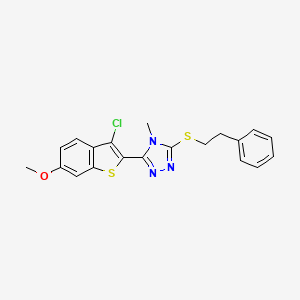 molecular formula C20H18ClN3OS2 B2440024 3-(3-chloro-6-methoxy-1-benzothiophen-2-yl)-4-methyl-5-[(2-phenylethyl)sulfanyl]-4H-1,2,4-triazole CAS No. 620569-70-2