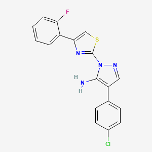molecular formula C18H12ClFN4S B2440027 4-(4-chlorophenyl)-1-[4-(2-fluorophenyl)-1,3-thiazol-2-yl]-1H-pyrazol-5-amine CAS No. 956193-95-6