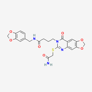molecular formula C23H22N4O7S B2440029 4-[6-(2-amino-2-oxoethyl)sulfanyl-8-oxo-[1,3]dioxolo[4,5-g]quinazolin-7-yl]-N-(1,3-benzodioxol-5-ylmethyl)butanamide CAS No. 688060-25-5