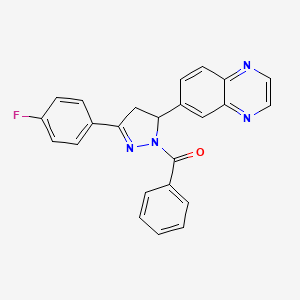 molecular formula C24H17FN4O B2440033 (3-(4-fluorophenyl)-5-(quinoxalin-6-yl)-4,5-dihydro-1H-pyrazol-1-yl)(phenyl)methanone CAS No. 950121-67-2