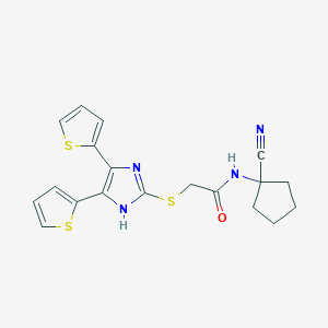 molecular formula C19H18N4OS3 B2440061 N-(1-氰基环戊基)-2-[(4,5-二噻吩-2-基-1H-咪唑-2-基)硫烷基]乙酰胺 CAS No. 848914-03-4