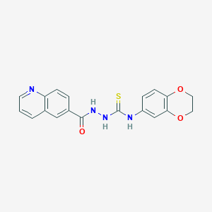 molecular formula C19H16N4O3S B2440072 N-(2,3-二氢-1,4-苯并二氧杂环-6-基)-2-(6-喹啉基羰基)-1-肼基碳硫酰胺 CAS No. 865659-32-1