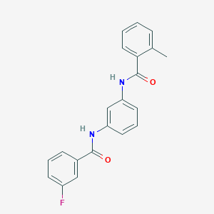molecular formula C21H17FN2O2 B244008 N-{3-[(3-fluorobenzoyl)amino]phenyl}-2-methylbenzamide 