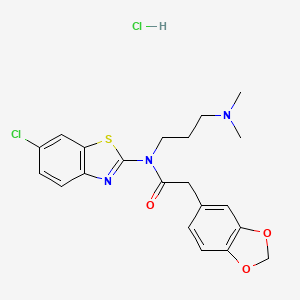 molecular formula C21H23Cl2N3O3S B2440084 2-(benzo[d][1,3]dioxol-5-yl)-N-(6-chlorobenzo[d]thiazol-2-yl)-N-(3-(dimethylamino)propyl)acetamide hydrochloride CAS No. 1215540-46-7