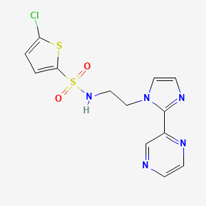 molecular formula C13H12ClN5O2S2 B2440091 5-chloro-N-(2-(2-(pyrazin-2-yl)-1H-imidazol-1-yl)ethyl)thiophene-2-sulfonamide CAS No. 2034501-29-4