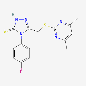 molecular formula C15H14FN5S2 B2440102 5-{[(4,6-dimethylpyrimidin-2-yl)thio]methyl}-4-(4-fluorophenyl)-4H-1,2,4-triazole-3-thiol CAS No. 887205-52-9