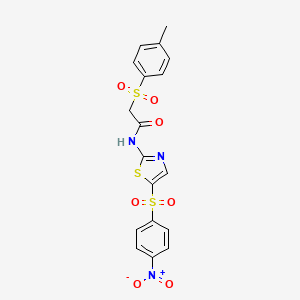 N-(5-((4-nitrophenyl)sulfonyl)thiazol-2-yl)-2-tosylacetamide