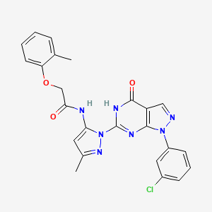 molecular formula C24H20ClN7O3 B2440113 N-(1-(1-(3-chlorophenyl)-4-oxo-4,5-dihydro-1H-pyrazolo[3,4-d]pyrimidin-6-yl)-3-methyl-1H-pyrazol-5-yl)-2-(o-tolyloxy)acetamide CAS No. 1172916-15-2