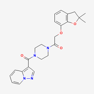 molecular formula C24H26N4O4 B2440119 2-((2,2-Dimethyl-2,3-dihydrobenzofuran-7-yl)oxy)-1-(4-(pyrazolo[1,5-a]pyridine-3-carbonyl)piperazin-1-yl)ethanone CAS No. 1396765-89-1