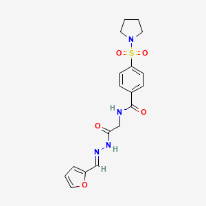 molecular formula C18H20N4O5S B2440125 (E)-N-(2-(2-(furan-2-ylmethylene)hydrazinyl)-2-oxoethyl)-4-(pyrrolidin-1-ylsulfonyl)benzamide CAS No. 391885-72-6