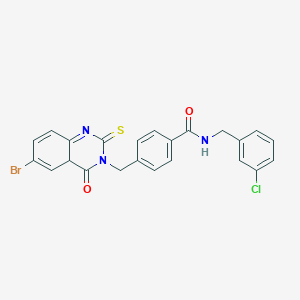 molecular formula C23H17BrClN3O2S B2440129 4-[(6-bromo-4-oxo-2-sulfanylidene-1,2,3,4-tetrahydroquinazolin-3-yl)methyl]-N-[(3-chlorophenyl)methyl]benzamide CAS No. 422287-28-3