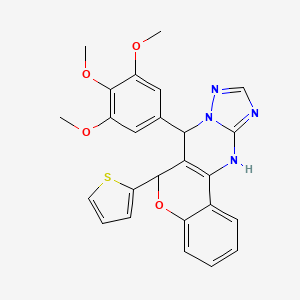 molecular formula C25H22N4O4S B2440131 6-(thiophen-2-yl)-7-(3,4,5-trimethoxyphenyl)-7,12-dihydro-6H-chromeno[4,3-d][1,2,4]triazolo[1,5-a]pyrimidine CAS No. 868148-30-5
