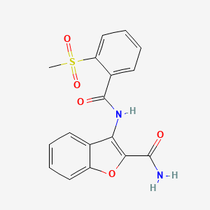 molecular formula C17H14N2O5S B2440135 3-(2-(Methylsulfonyl)benzamido)benzofuran-2-carboxamide CAS No. 896366-72-6