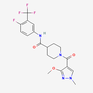 molecular formula C19H20F4N4O3 B2440139 N-(4-fluoro-3-(trifluoromethyl)phenyl)-1-(3-methoxy-1-methyl-1H-pyrazole-4-carbonyl)piperidine-4-carboxamide CAS No. 1351643-00-9