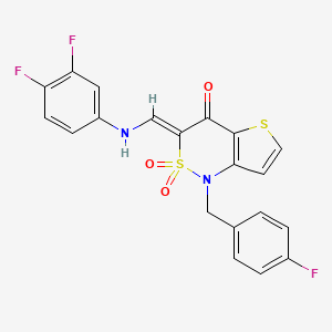 molecular formula C20H13F3N2O3S2 B2440152 (Z)-3-(((3,4-difluorophenyl)amino)methylene)-1-(4-fluorobenzyl)-1H-thieno[3,2-c][1,2]thiazin-4(3H)-one 2,2-dioxide CAS No. 894683-38-6