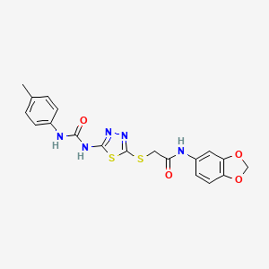 molecular formula C19H17N5O4S2 B2440158 N-(苯并[d][1,3]二氧杂环-5-基)-2-((5-(3-(对甲苯基)脲基)-1,3,4-噻二唑-2-基)硫代)乙酰胺 CAS No. 898436-05-0