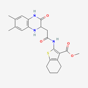 molecular formula C22H25N3O4S B2440160 Methyl 2-(2-(6,7-dimethyl-3-oxo-1,2,3,4-tetrahydroquinoxalin-2-yl)acetamido)-4,5,6,7-tetrahydrobenzo[b]thiophene-3-carboxylate CAS No. 1033591-71-7