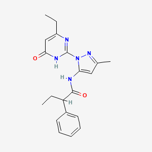 molecular formula C20H23N5O2 B2440162 N-(1-(4-ethyl-6-oxo-1,6-dihydropyrimidin-2-yl)-3-methyl-1H-pyrazol-5-yl)-2-phenylbutanamide CAS No. 1005974-49-1