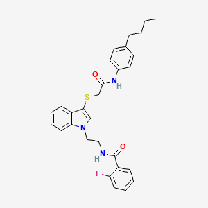 molecular formula C29H30FN3O2S B2440217 N-[2-[3-[2-(4-butylanilino)-2-oxoethyl]sulfanylindol-1-yl]ethyl]-2-fluorobenzamide CAS No. 851714-73-3