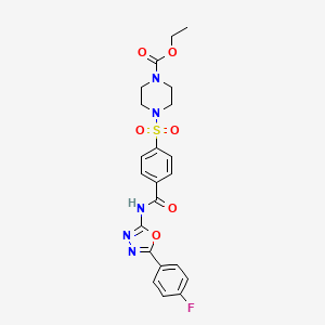 molecular formula C22H22FN5O6S B2440239 Ethyl 4-((4-((5-(4-fluorophenyl)-1,3,4-oxadiazol-2-yl)carbamoyl)phenyl)sulfonyl)piperazine-1-carboxylate CAS No. 533869-58-8