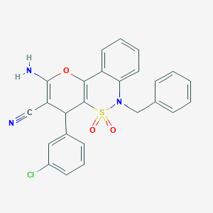 molecular formula C25H18ClN3O3S B2440252 2-Amino-6-benzyl-4-(3-chlorophenyl)-4,6-dihydropyrano[3,2-c][2,1]benzothiazine-3-carbonitrile 5,5-dioxide CAS No. 893288-92-1