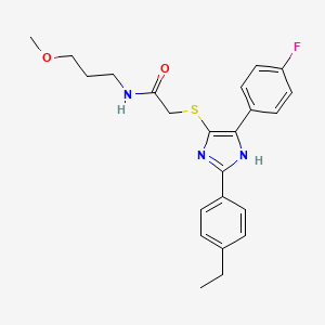 molecular formula C23H26FN3O2S B2440259 2-((2-(4-ethylphenyl)-5-(4-fluorophenyl)-1H-imidazol-4-yl)thio)-N-(3-methoxypropyl)acetamide CAS No. 901241-38-1