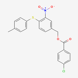 molecular formula C21H16ClNO4S B2440260 4-[(4-Methylphenyl)sulfanyl]-3-nitrobenzyl 4-chlorobenzenecarboxylate CAS No. 303988-37-6