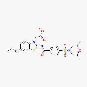 molecular formula C25H29N3O7S2 B2440272 (Z)-methyl 2-(2-((4-((2,6-dimethylmorpholino)sulfonyl)benzoyl)imino)-6-ethoxybenzo[d]thiazol-3(2H)-yl)acetate CAS No. 941997-40-6