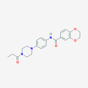 molecular formula C22H25N3O4 B244028 N-[4-(4-propanoylpiperazin-1-yl)phenyl]-2,3-dihydro-1,4-benzodioxine-6-carboxamide 