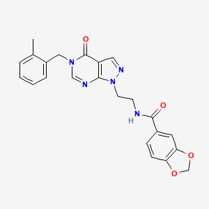molecular formula C23H21N5O4 B2440281 N-(2-(5-(2-甲基苄基)-4-氧代-4,5-二氢-1H-吡唑并[3,4-d]嘧啶-1-基)乙基)苯并[d][1,3]二氧杂环-5-甲酰胺 CAS No. 922038-55-9