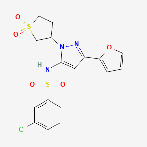 molecular formula C17H16ClN3O5S2 B2440286 3-氯-N-(1-(1,1-二氧化四氢噻吩-3-基)-3-(呋喃-2-基)-1H-吡唑-5-基)苯磺酰胺 CAS No. 1171214-20-2