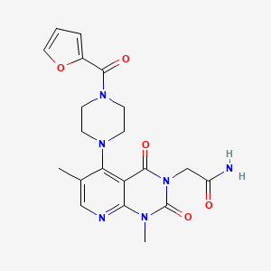 molecular formula C20H22N6O5 B2440288 2-(5-(4-(furan-2-carbonyl)piperazin-1-yl)-1,6-dimethyl-2,4-dioxo-1,2-dihydropyrido[2,3-d]pyrimidin-3(4H)-yl)acetamide CAS No. 1021123-70-5