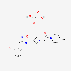 molecular formula C23H30N4O7 B2440289 2-(3-(3-(2-Methoxybenzyl)-1,2,4-oxadiazol-5-yl)azetidin-1-yl)-1-(4-methylpiperidin-1-yl)ethanone oxalate CAS No. 1428360-31-9
