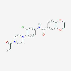 molecular formula C22H24ClN3O4 B244030 N-[3-chloro-4-(4-propanoylpiperazin-1-yl)phenyl]-2,3-dihydro-1,4-benzodioxine-6-carboxamide 