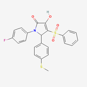 molecular formula C23H18FNO4S2 B2440302 4-(ベンゼンスルホニル)-1-(4-フルオロフェニル)-3-ヒドロキシ-5-[4-(メチルスルファニル)フェニル]-2,5-ジヒドロ-1H-ピロール-2-オン CAS No. 1021225-79-5